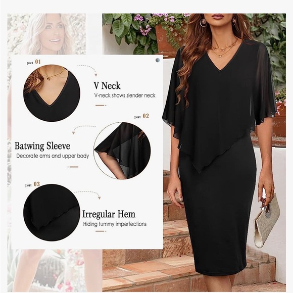 Black chiffon pencil dress size XL - Picture 3 of 6